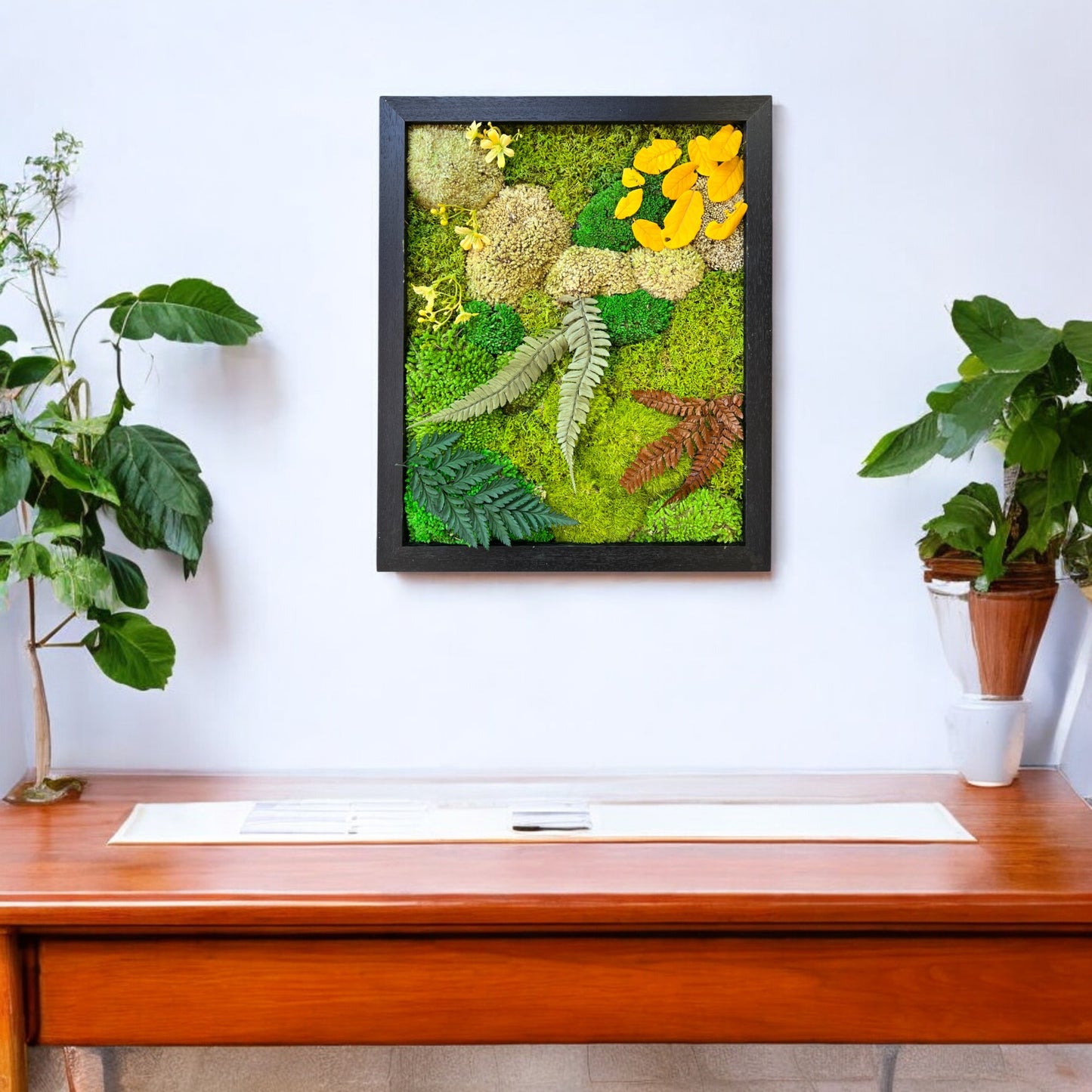 Preserved Moss Wall Art with Artificial Petals 16"x13"