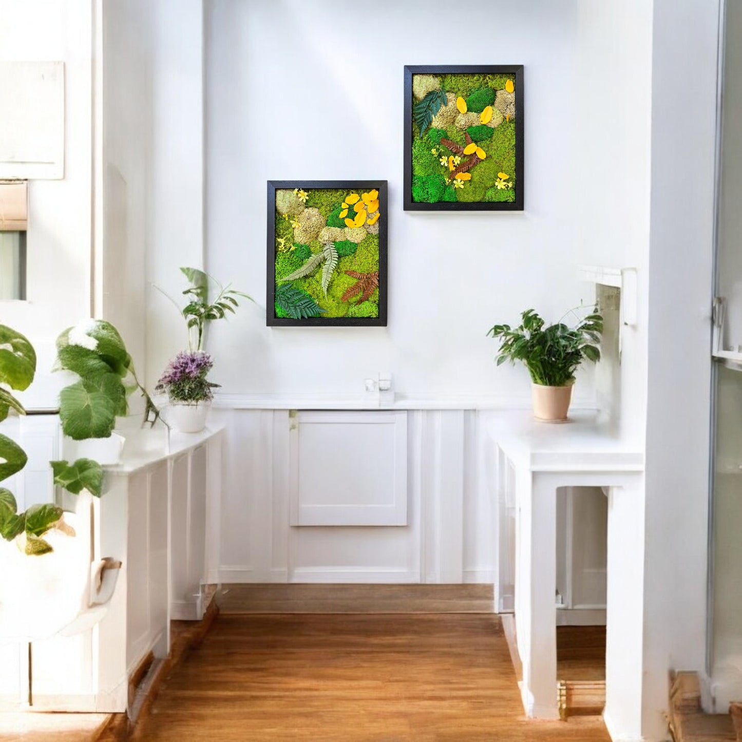 Preserved Moss Wall Art with Artificial Petals 16"x13"