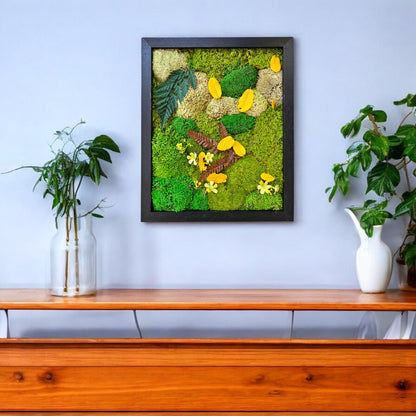 Preserved Moss Wall Art with Artificial Petals 16"x13"