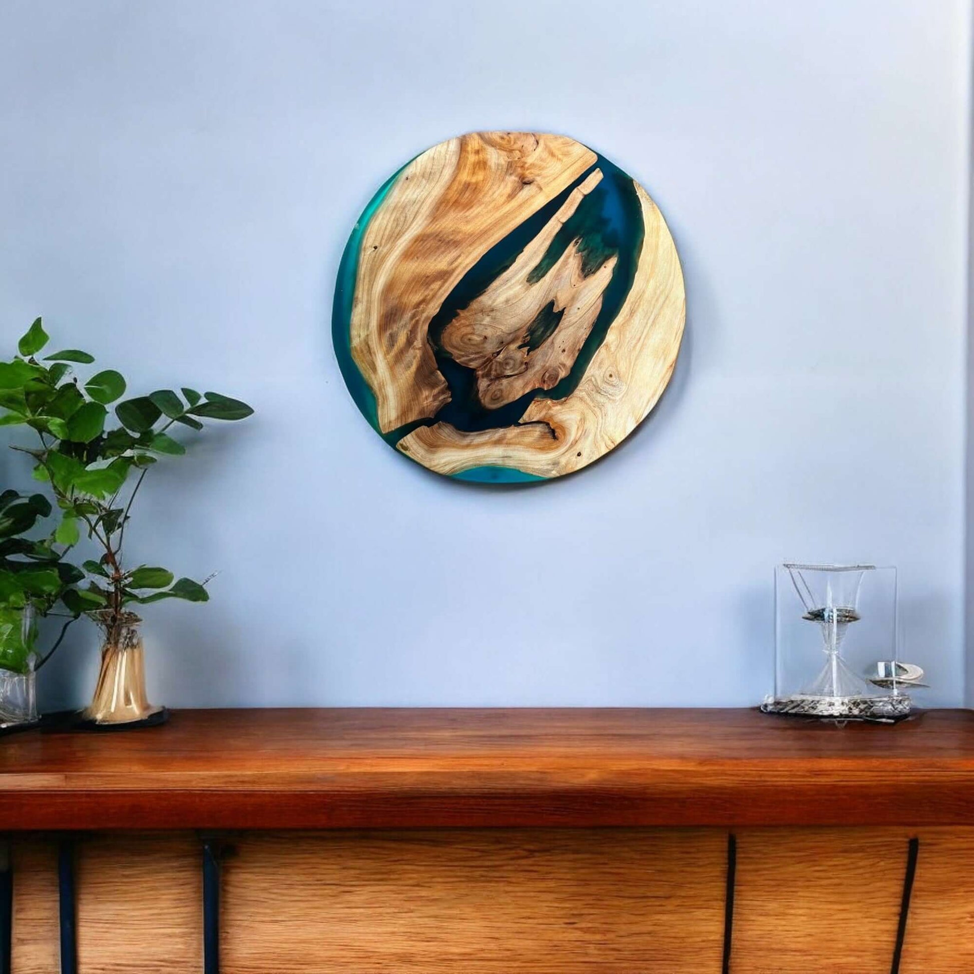 Elegant Round Epoxy Resin Art on Wall – Natural Wood and Resin Wall Decor